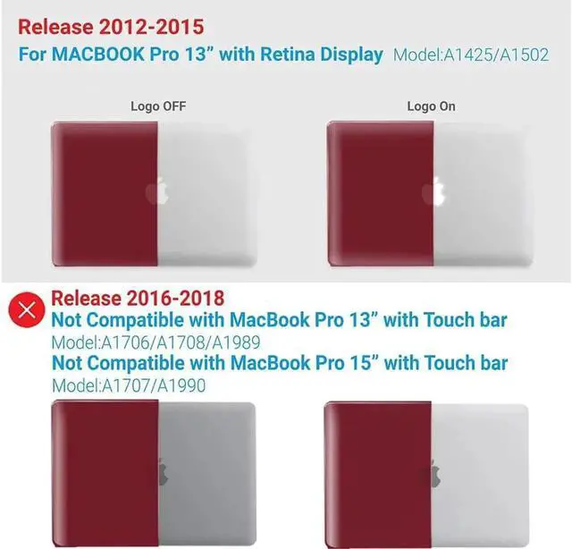 Alt view image 3 of 7 - Compatible with MacBook Pro 13 Inch Case 2015 2014 2013 end 2012 Model A1502 A1425, Hard Shell Case with Keyboard Cover for Old Version Apple Mac Pro Retina 13 Wine Red