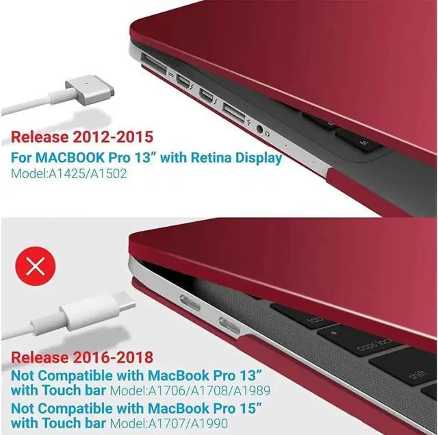 Alt view image 5 of 7 - Compatible with MacBook Pro 13 Inch Case 2015 2014 2013 end 2012 Model A1502 A1425, Hard Shell Case with Keyboard Cover for Old Version Apple Mac Pro Retina 13 Wine Red