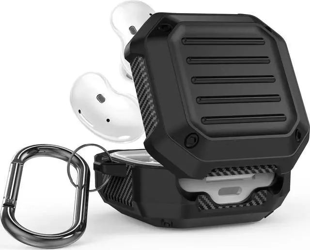 Alt view image 7 of 7 - Armor Cover for Samsung Galaxy Buds 2 Pro Case/Galaxy Bus Pro Case/Galaxy Buds 2 Skin/Galaxy Buds Live with Lock, Shockproof Protective Cover Cases with Keychain