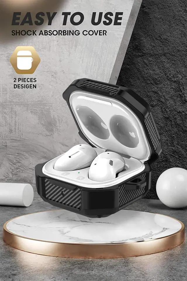 Alt view image 2 of 7 - Armor Cover for Samsung Galaxy Buds 2 Pro Case/Galaxy Bus Pro Case/Galaxy Buds 2 Skin/Galaxy Buds Live with Lock, Shockproof Protective Cover Cases with Keychain