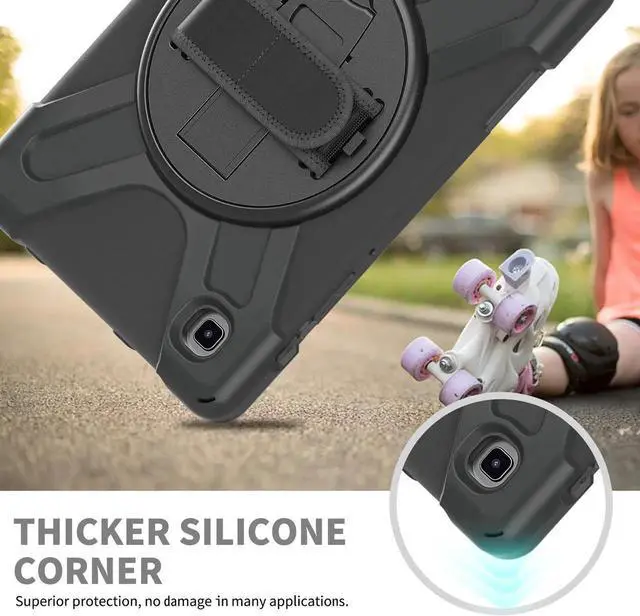 Alt view image 3 of 7 - Galaxy Tab A7 Lite Case, Heavy Duty Rugged Shockproof Case with Adjustable Hand Strap, Carrying Shoulder Strap, Rotating Kickstand for Samsung galaxy Tab A7 Lite 8.7 inch 2021 Model SM-T220 SM-T225