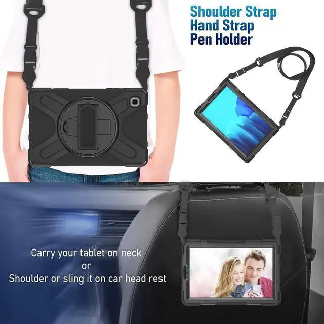 Alt view image 5 of 7 - Galaxy Tab A7 Lite Case, Heavy Duty Rugged Shockproof Case with Adjustable Hand Strap, Carrying Shoulder Strap, Rotating Kickstand for Samsung galaxy Tab A7 Lite 8.7 inch 2021 Model SM-T220 SM-T225
