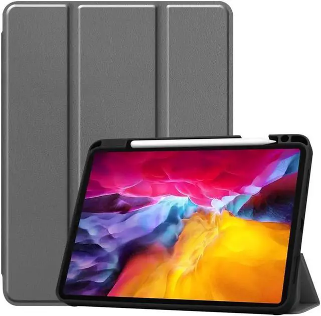 Main image of iPad Pro 11 inch Case 2022 2021 2020 2018 with Pencil Holder, Slim Lightweight Trifold Stand Cover with Soft TPU Back Cover - Auto Sleep / Wake+Pencil Charging - Smart Case Grey
