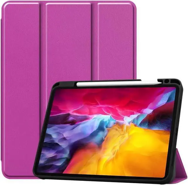Main image of iPad Pro 11 inch Case 2022 2021 2020 2018 with Pencil Holder, Slim Lightweight Trifold Stand Cover with Soft TPU Back Cover - Auto Sleep / Wake+Pencil Charging - Smart Case Rose Red