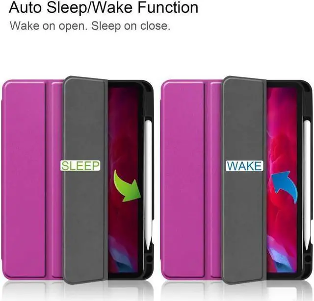 Alt view image 5 of 7 - iPad Pro 11 inch Case 2022 2021 2020 2018 with Pencil Holder, Slim Lightweight Trifold Stand Cover with Soft TPU Back Cover - Auto Sleep / Wake+Pencil Charging - Smart Case Rose Red