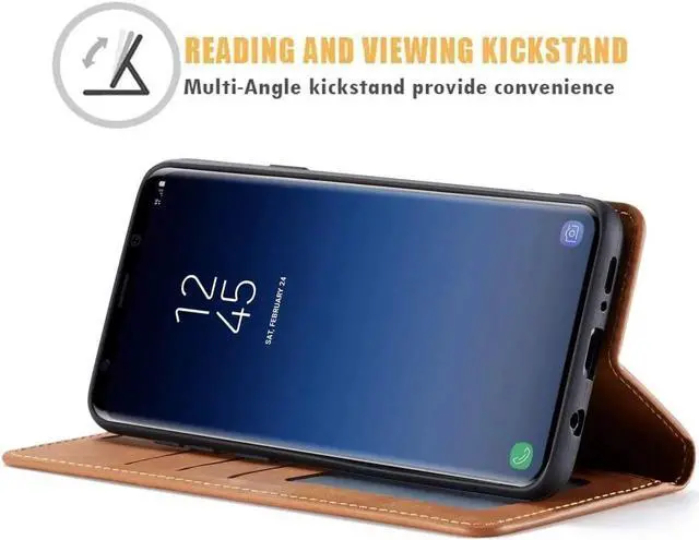 Alt view image 6 of 7 - Case for Samsung Galaxy S20 Ultra Premium PU Leather Cover TPU Bumper with Card Holder Kickstand Shockproof Flip Wallet Cover for Galaxy S20 Ultra Brown