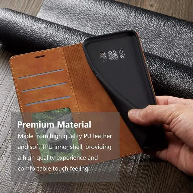 Alt view image 5 of 7 - Case for Samsung Galaxy S20 Ultra Premium PU Leather Cover TPU Bumper with Card Holder Kickstand Shockproof Flip Wallet Cover for Galaxy S20 Ultra Brown