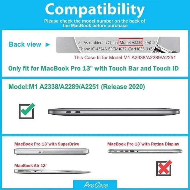 Alt view image 6 of 7 - MacBook Pro 13 Case 2020 Release A2338 M1 A2289 A2251, Hard Case Shell Cover and Keyboard Skin Cover for MacBook Pro 13 Inch Model M1 A2338 A2289 A2251