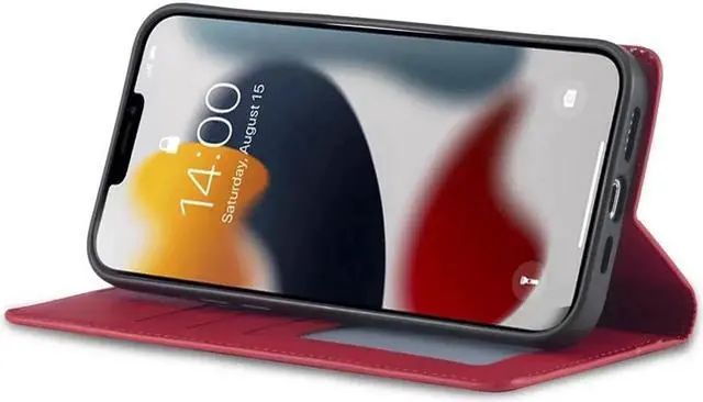 Alt view image 6 of 7 - Case for iPhone 15 Plus 6.7 inch Premium PU Leather Cover with Card Holder Kickstand Shockproof Flip Wallet Cover Red