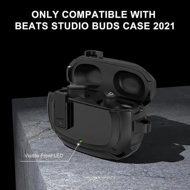 Alt view image 2 of 6 - Beats Studio Buds Case Cover 2021, Secure Lock Hard Rugged Cool Shockproof Protective Case Cover for Beats Studio Buds Wireless Earbuds Case Accessories with Keychain Carabiner for Men Women
