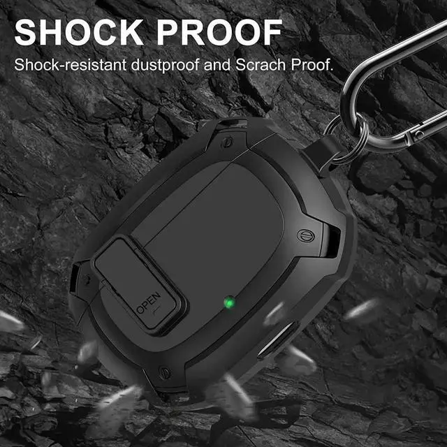 Alt view image 4 of 6 - Beats Studio Buds Case Cover 2021, Secure Lock Hard Rugged Cool Shockproof Protective Case Cover for Beats Studio Buds Wireless Earbuds Case Accessories with Keychain Carabiner for Men Women