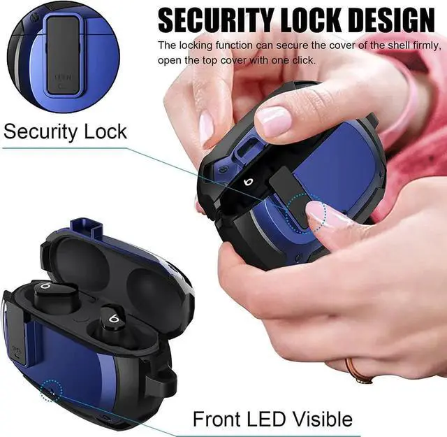 Alt view image 3 of 6 - Beats Studio Buds Case Cover 2021, Secure Lock Hard Rugged Cool Shockproof Protective Case Cover for Beats Studio Buds Wireless Earbuds Case Accessories with Keychain Carabiner for Men Women Blue