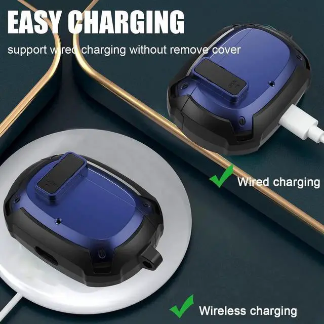 Alt view image 5 of 6 - Beats Studio Buds Case Cover 2021, Secure Lock Hard Rugged Cool Shockproof Protective Case Cover for Beats Studio Buds Wireless Earbuds Case Accessories with Keychain Carabiner for Men Women Blue