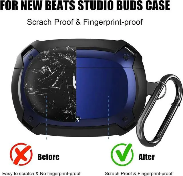 Alt view image 6 of 6 - Beats Studio Buds Case Cover 2021, Secure Lock Hard Rugged Cool Shockproof Protective Case Cover for Beats Studio Buds Wireless Earbuds Case Accessories with Keychain Carabiner for Men Women Blue