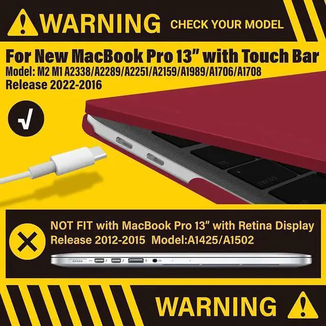 Alt view image 7 of 7 - Compatible with MacBook Pro 13 inch Case M2 2022, 2021, 2020-2016 A2338 M1 A2251 A2289 A2159 A1989 A1708 A1706, Plastic Hard Case with Keyboard Cover Skin Wine Red