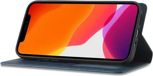 Alt view image 4 of 7 - Case for iPhone 12 Pro 6.1 inch and iPhone 12 6.1 inch Premium PU Leather Cover with Card Holder Kickstand Shockproof Flip Wallet Cover Blue