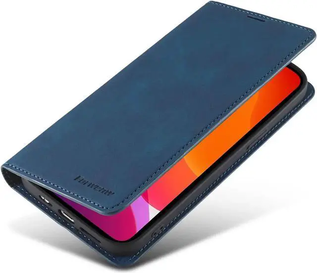 Alt view image 6 of 7 - Case for iPhone 12 Pro 6.1 inch and iPhone 12 6.1 inch Premium PU Leather Cover with Card Holder Kickstand Shockproof Flip Wallet Cover Blue