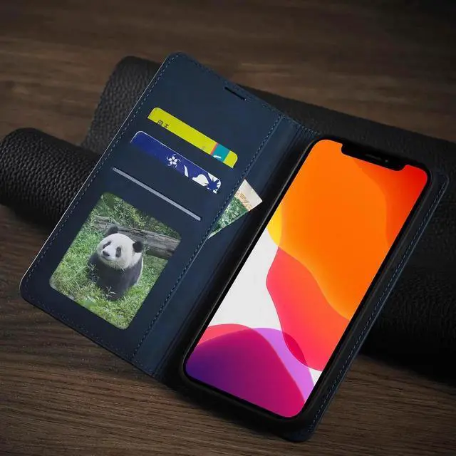 Alt view image 2 of 7 - Case for iPhone 12 Pro 6.1 inch and iPhone 12 6.1 inch Premium PU Leather Cover with Card Holder Kickstand Shockproof Flip Wallet Cover Blue