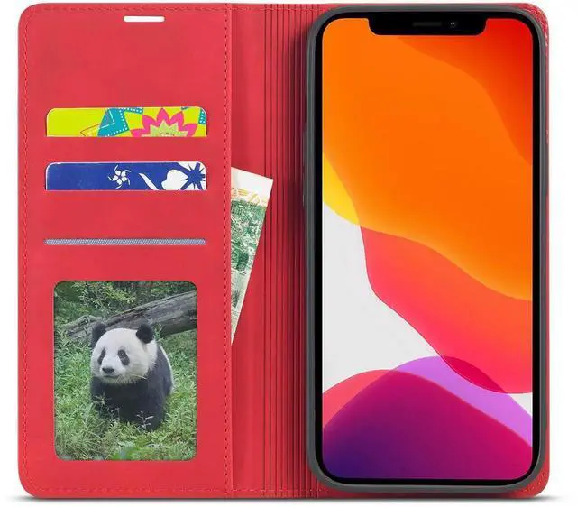 Alt view image 3 of 7 - Case for iPhone 12 Pro 6.1 inch and iPhone 12 6.1 inch Premium PU Leather Cover with Card Holder Kickstand Shockproof Flip Wallet Cover