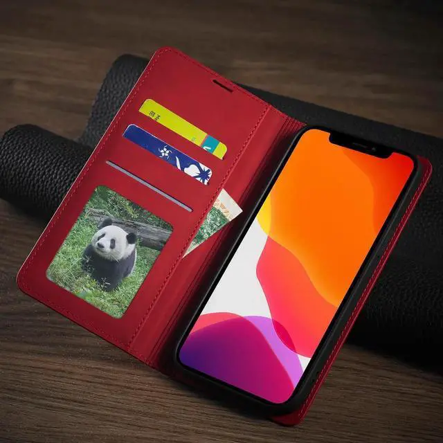 Alt view image 4 of 7 - Case for iPhone 12 Pro 6.1 inch and iPhone 12 6.1 inch Premium PU Leather Cover with Card Holder Kickstand Shockproof Flip Wallet Cover