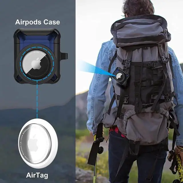 Alt view image 5 of 6 - Compatible Airpods 3 Case and AirTags Case Cover, 2 in 1 Rugged Protective Airpods 3rd Generation Case for Men Women with Keychain Shockproof Skin for Airpods 3 Gen and Airtags Blue