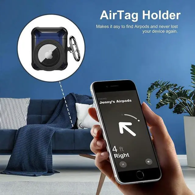 Alt view image 6 of 6 - Compatible Airpods 3 Case and AirTags Case Cover, 2 in 1 Rugged Protective Airpods 3rd Generation Case for Men Women with Keychain Shockproof Skin for Airpods 3 Gen and Airtags Blue