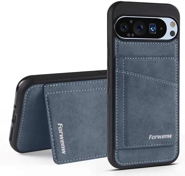 Main image of Case for Google Pixel 9A 5G Premium PU Leather Phone Cover with Card Holder Kickstand Magnetic Shockproof Flip Wallet Cover Blue