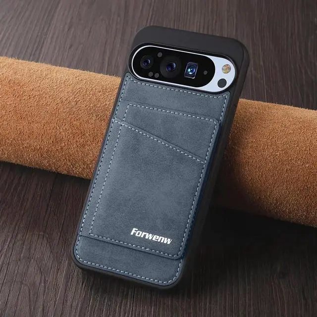 Alt view image 6 of 7 - Case for Google Pixel 9A 5G Premium PU Leather Phone Cover with Card Holder Kickstand Magnetic Shockproof Flip Wallet Cover Blue