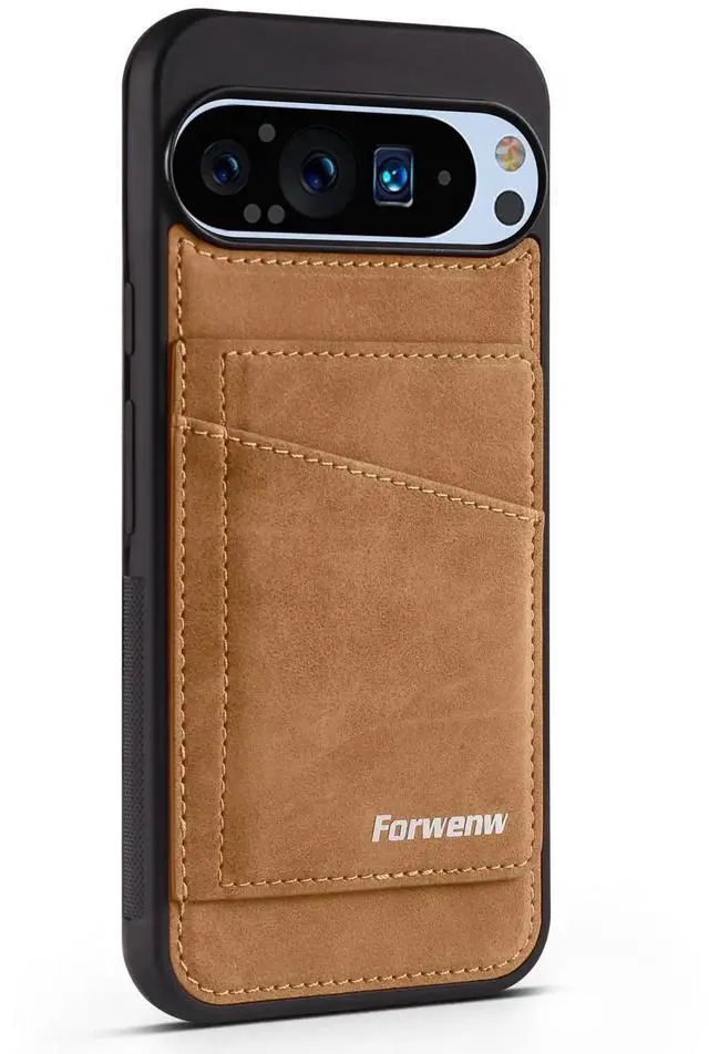 Alt view image 7 of 7 - Case for Google Pixel 9A 5G Premium PU Leather Phone Cover with Card Holder Kickstand Magnetic Shockproof Flip Wallet Cover Brown