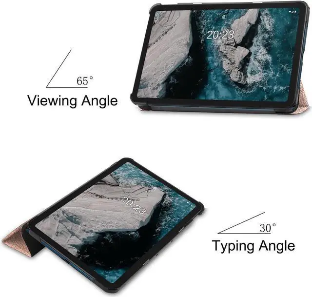Alt view image 3 of 7 - Nokia T20 Tablet Case 10.36 Inch 2021, Slim Light Trifold Stand Hard Shell Smart Cover for 10.36" Nokia T20 Tablet TA-1392 TA-13797 TA-1394 2021 with Universal Stylus Pen Blue Rose Gold