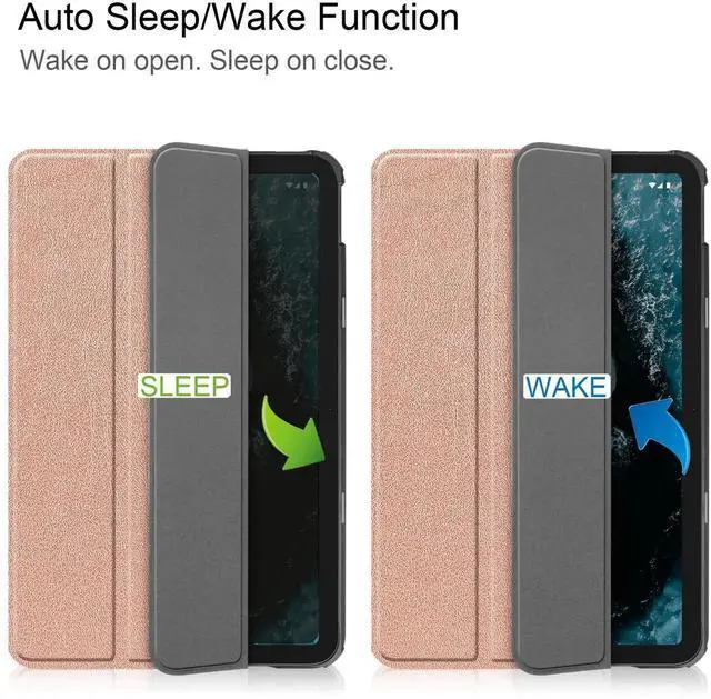 Alt view image 5 of 7 - Nokia T20 Tablet Case 10.36 Inch 2021, Slim Light Trifold Stand Hard Shell Smart Cover for 10.36" Nokia T20 Tablet TA-1392 TA-13797 TA-1394 2021 with Universal Stylus Pen Blue Rose Gold