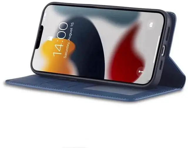 Alt view image 5 of 7 - Case for iPhone 15 5G 6.1 inch Premium PU Leather Cover with Card Holder Kickstand Shockproof Flip Wallet Cover Blue