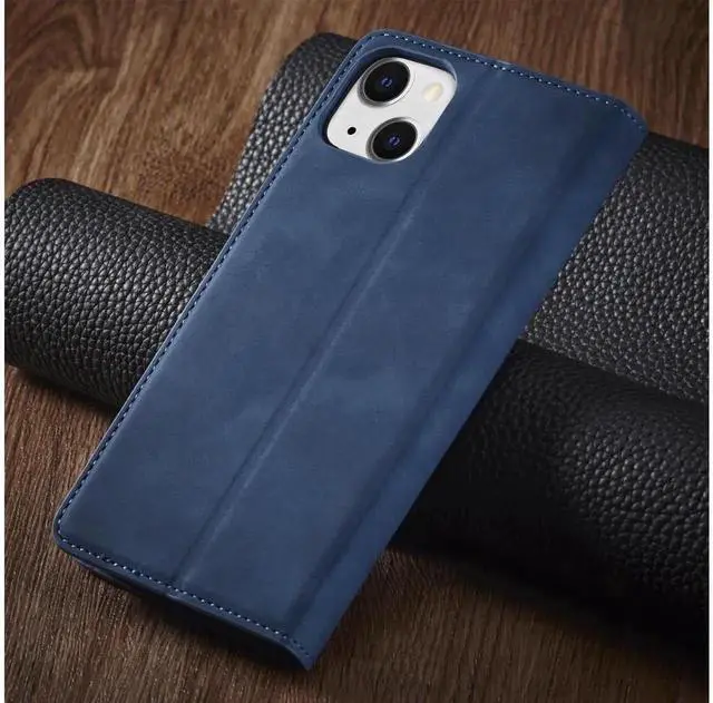 Alt view image 6 of 7 - Case for iPhone 15 5G 6.1 inch Premium PU Leather Cover with Card Holder Kickstand Shockproof Flip Wallet Cover Blue