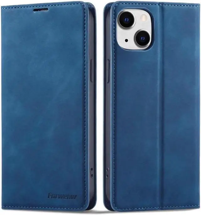 Main image of Case for iPhone 15 5G 6.1 inch Premium PU Leather Cover with Card Holder Kickstand Shockproof Flip Wallet Cover Blue
