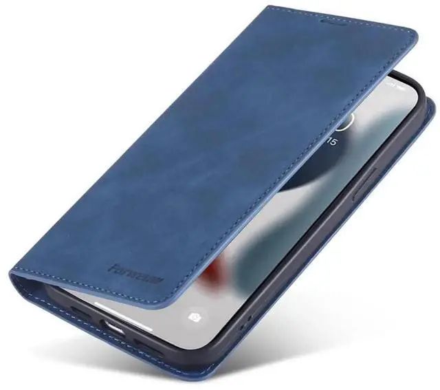 Alt view image 7 of 7 - Case for iPhone 15 5G 6.1 inch Premium PU Leather Cover with Card Holder Kickstand Shockproof Flip Wallet Cover Blue