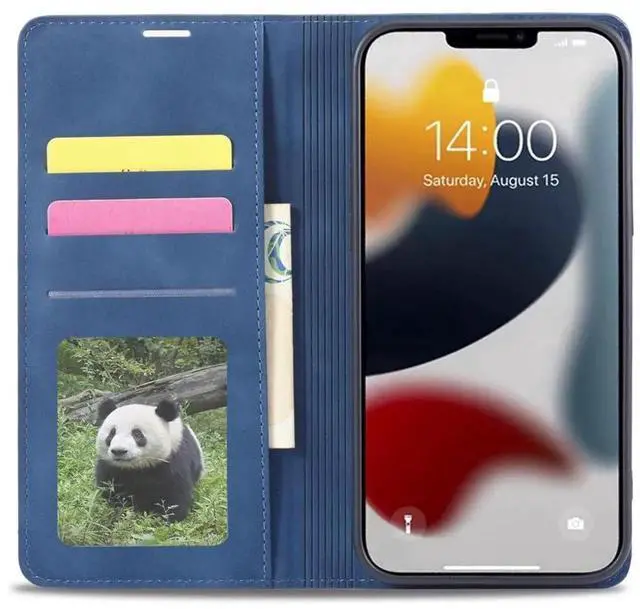 Alt view image 2 of 7 - Case for iPhone 15 5G 6.1 inch Premium PU Leather Cover with Card Holder Kickstand Shockproof Flip Wallet Cover Blue
