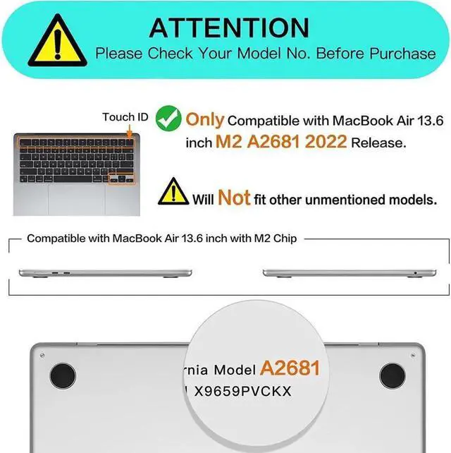 Alt view image 5 of 7 - Compatible with MacBook Air 13.6 inch Case 2022 Release Model A2681 M2 Chip with Liquid Retina Display Touch ID, Protective Laptop Cover Plastic Hard Shell with Keyboard Cover Skin
