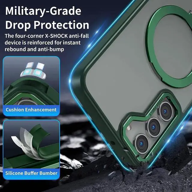 Alt view image 5 of 7 - For Samsung Galaxy S23 Plus Case with Magnetic Invisible Stand [Compatible with Mag Safe] Shockproof Slim Translucent Matte Cases for Samsung Galaxy S23 Plus 6.6 inch Green