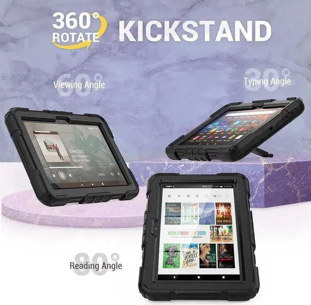 Alt view image 2 of 7 - Case for Fire HD 8 2020 & Fire HD 8 Plus 2020 Heavy Duty Protective Shockproof Cover with Hand Strap, Shoulder Strap, Kickstand for Amazon Kindle Fire HD 8 & Fire HD 8 Plus 8 inch Tablet 2020 Release