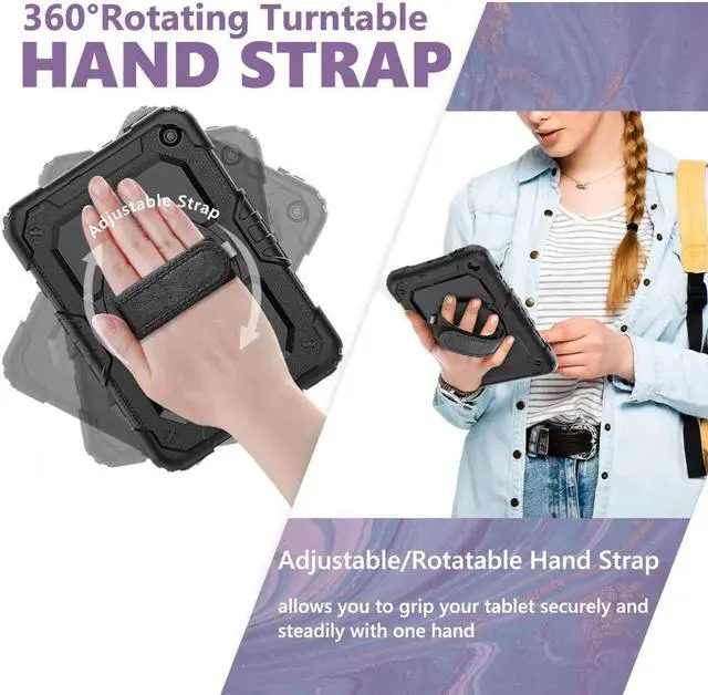 Alt view image 4 of 7 - Case for Fire HD 8 2020 & Fire HD 8 Plus 2020 Heavy Duty Protective Shockproof Cover with Hand Strap, Shoulder Strap, Kickstand for Amazon Kindle Fire HD 8 & Fire HD 8 Plus 8 inch Tablet 2020 Release