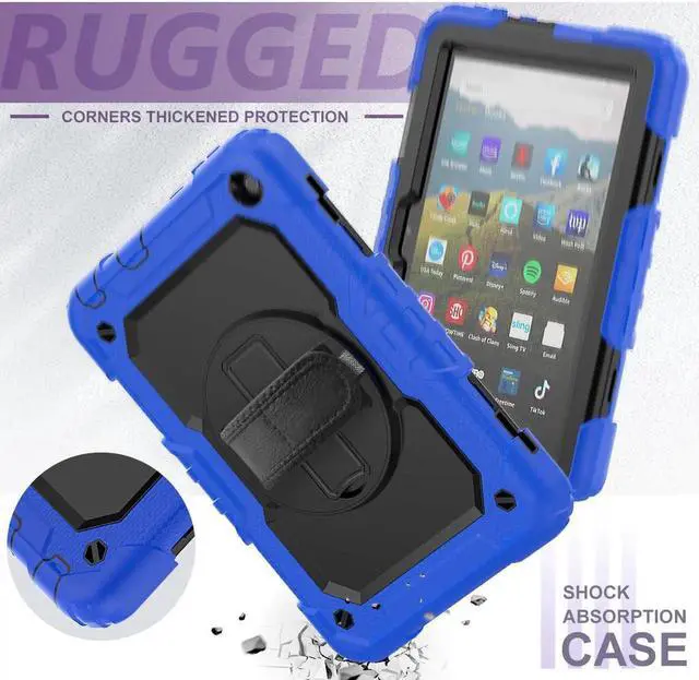 Alt view image 2 of 7 - Case for Fire HD 8 2020 & Fire HD 8 Plus 2020 Heavy Duty Protective Shockproof Cover with Hand Strap, Shoulder Strap, Kickstand for Amazon Kindle Fire HD 8 & Fire HD 8 Plus 8 inch Tablet 2020 Release