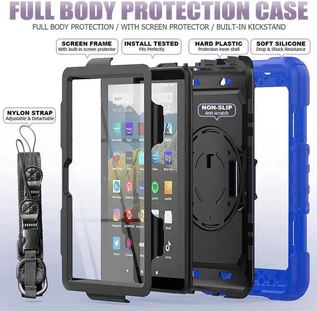Alt view image 7 of 7 - Case for Fire HD 8 2020 & Fire HD 8 Plus 2020 Heavy Duty Protective Shockproof Cover with Hand Strap, Shoulder Strap, Kickstand for Amazon Kindle Fire HD 8 & Fire HD 8 Plus 8 inch Tablet 2020 Release