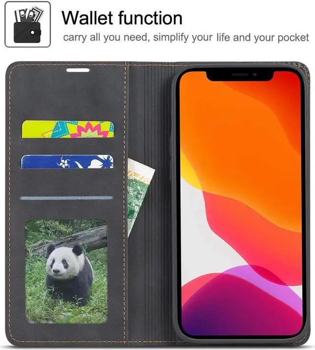 Alt view image 3 of 7 - Case for iPhone 12 Pro Max Premium PU Leather Cover TPU Bumper with Card Holder Kickstand Hidden Magnetic Adsorption Shockproof Flip Wallet Case for iPhone 12 Pro Max 6.7 inch