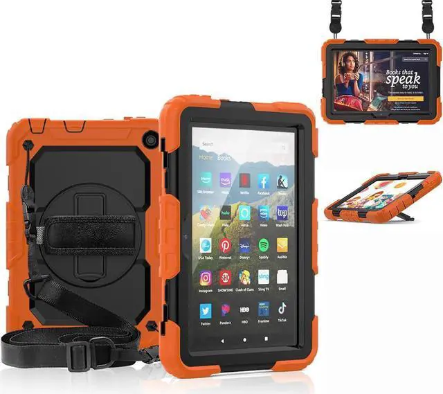 Main image of Case for Fire HD 8 2020 & Fire HD 8 Plus 2020 Heavy Duty Protective Shockproof Cover with Hand Strap, Shoulder Strap, Kickstand for Amazon Kindle Fire HD 8 & Fire HD 8 Plus 8 inch Tablet 2020 Release