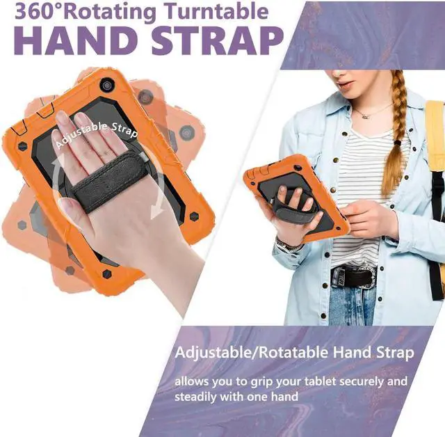 Alt view image 4 of 7 - Case for Fire HD 8 2020 & Fire HD 8 Plus 2020 Heavy Duty Protective Shockproof Cover with Hand Strap, Shoulder Strap, Kickstand for Amazon Kindle Fire HD 8 & Fire HD 8 Plus 8 inch Tablet 2020 Release