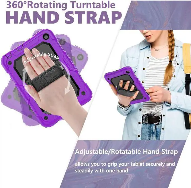 Alt view image 2 of 7 - Case for Fire HD 8 2020 & Fire HD 8 Plus 2020 Heavy Duty Protective Shockproof Cover with Hand Strap, Shoulder Strap, Kickstand for Amazon Kindle Fire HD 8 & Fire HD 8 Plus 8 inch Tablet 2020 Release