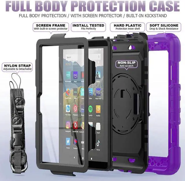 Alt view image 6 of 7 - Case for Fire HD 8 2020 & Fire HD 8 Plus 2020 Heavy Duty Protective Shockproof Cover with Hand Strap, Shoulder Strap, Kickstand for Amazon Kindle Fire HD 8 & Fire HD 8 Plus 8 inch Tablet 2020 Release
