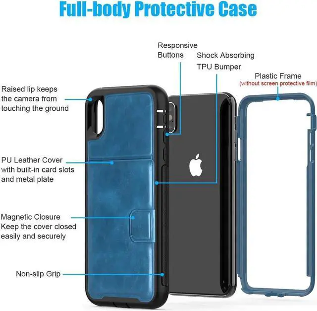 Alt view image 6 of 7 - iPhone Xs Max Wallet Case, iPhone Xs Max 6.5'' 2018 Wallet Case with PU Leather Card Holder Slot Shockproof Protective Case for Apple iPhone Xs Max 6.5 inches 2018 Blue