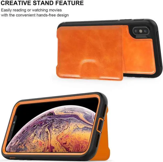 Alt view image 5 of 7 - iPhone Xs Max Wallet Case, iPhone Xs Max 6.5'' 2018 Wallet Case with PU Leather Card Holder Slot Shockproof Protective Case for Apple iPhone Xs Max 6.5 inches 2018 Orange