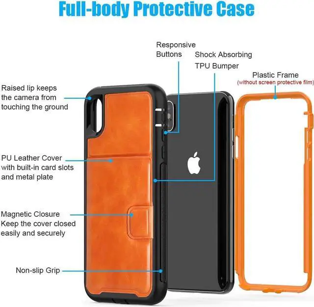 Alt view image 6 of 7 - iPhone Xs Max Wallet Case, iPhone Xs Max 6.5'' 2018 Wallet Case with PU Leather Card Holder Slot Shockproof Protective Case for Apple iPhone Xs Max 6.5 inches 2018 Orange